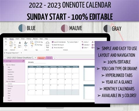 2022 2023 Editable Onenote Calendar Sunday Start Dated Etsy Hong Kong