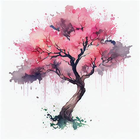 Premium Photo Cherry Blossom Sakura Tree With Pink Flowers Watercolor