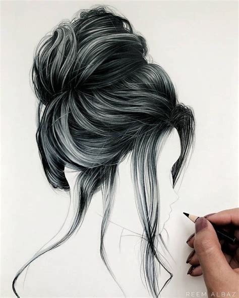A Drawing Of A Womans Head With Her Hair Pulled Back In A Bun