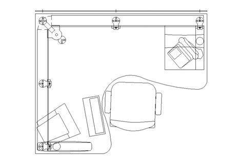 Top View Design Of Office Furniture And Pc Blocks Cad Drawing Details