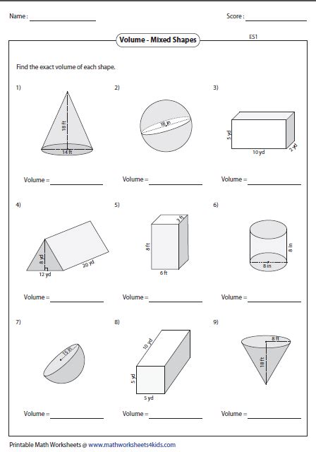 Grade 6 Math Worksheets Volume Worksheets Measurement Worksheets