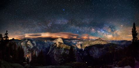 Wallpaper Landscape Forest Mountains Galaxy Nature Long Exposure