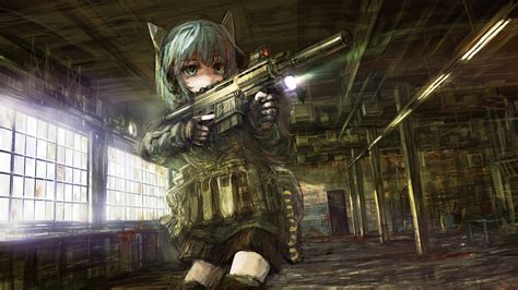 Op Center Anime Anime Girls Gun Machine Gun Wallpapers