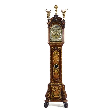 A Dutch Amsterdam Burr Walnut Marquetry Inlaid Longcase Clock With