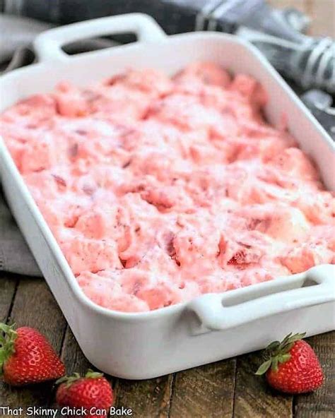 While cake cools, prepare strawberries and whipped cream. Strawberry Angel Food Dessert - That Skinny Chick Can Bake