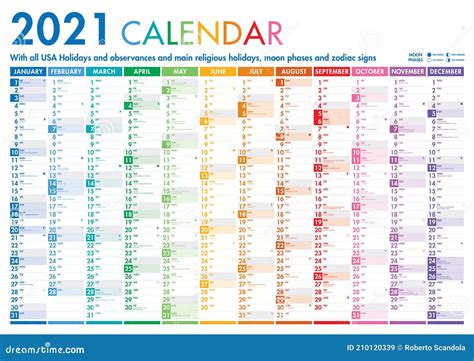 2021 Year Planner Calendar Vector Wall Calender Template Stock Vector