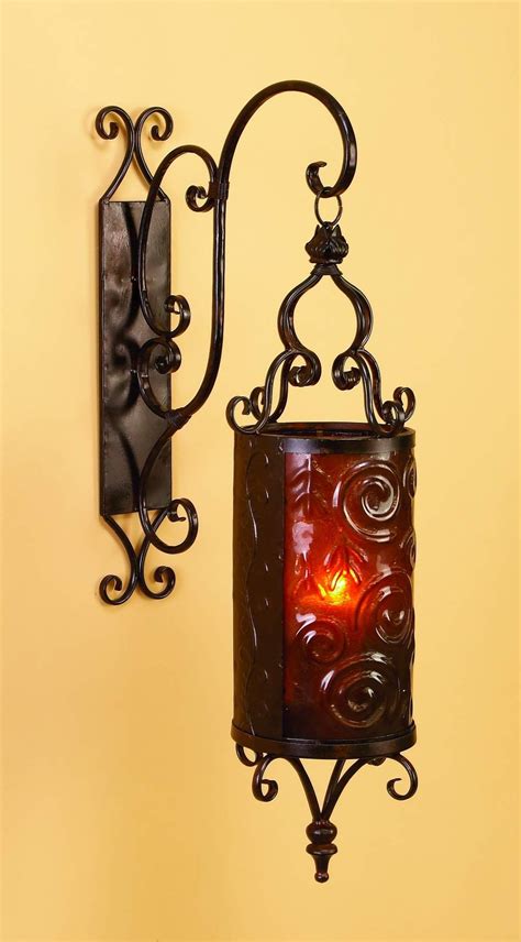 Spanish Hanging Metal Candle Lantern Tuscan Designed Ornate Resin