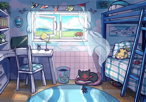Pin by Reem on Pokemon 2 | Bedroom drawing, Anime room, Background drawing