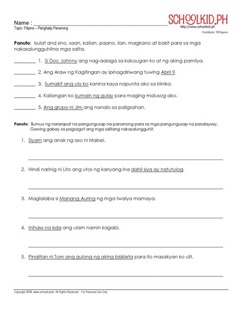 Panghalip Pananong Worksheet Printable Worksheets And Activities For