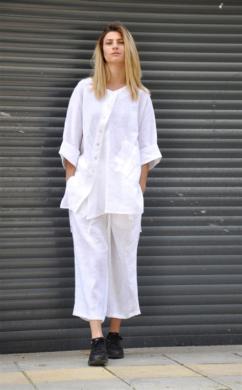 White Linen Outfit Linen Set Of 2 Women Linen Suit White Etsy