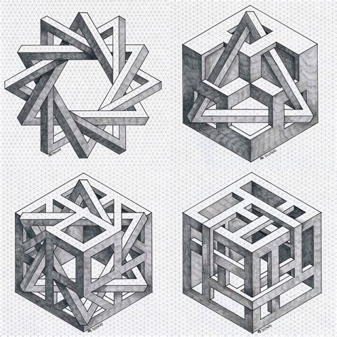 Impossible Overlapping Forms Geometric Drawing Sacred Geometry Art