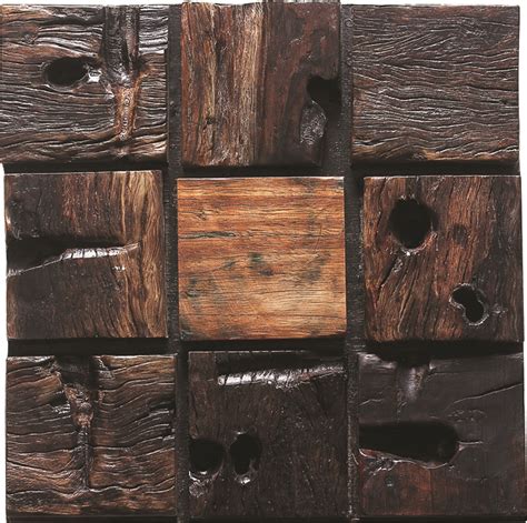 Tst Wooden Squared Mosaic Unique Style Wall Designed Nail Holes And