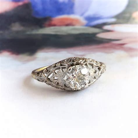 Edwardian Diamond Engagement Ring Vintage 1920s 58ct Old European Cut