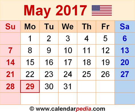 May 2017 Calendar Templates For Word Excel And Pdf