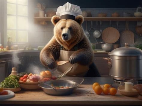 Premium Photo Bear Cooking Meal In A Kitchen A Bear Chef A Bear