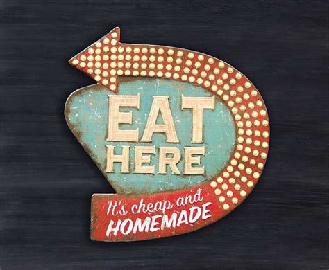 Retro Eat Here Tin Sign Vintage Style Dinner Wall Decor