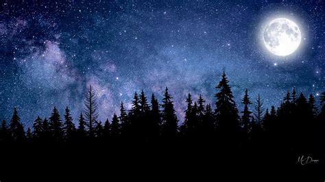 Full Moon And Milky Way Over Forest By Madonna Image Abyss