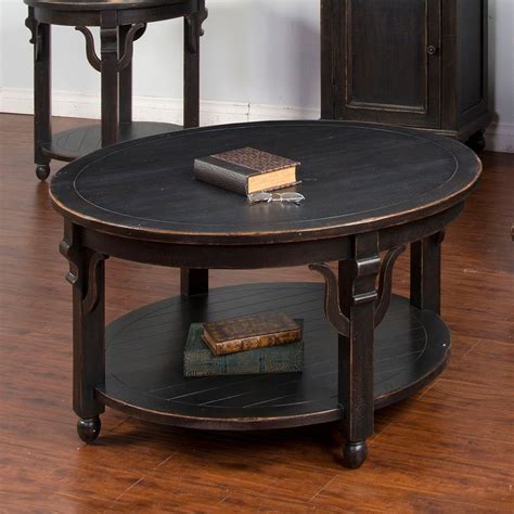 Black, nesting tables coffee, console, sofa & end tables : Distressed Black Round Coffee Table Sunny Designs ...