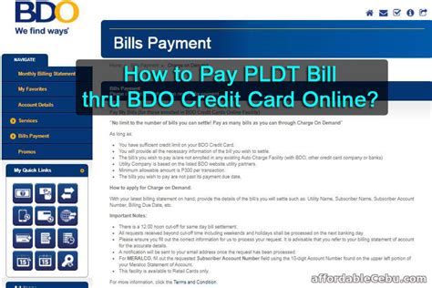 Now that you have submitted all the requirements and you wanted to know if you got either approved or denied of a bdo credit card (i hope not), you can easily. How to Pay PLDT Bill thru BDO Credit Card Online? - Banking 30601