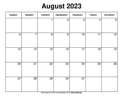 Free Printable August 2023 Calendar Templates With Holidays August