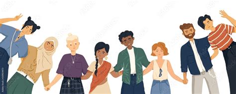 International Friendship Flat Vector Illustration Young Diverse People