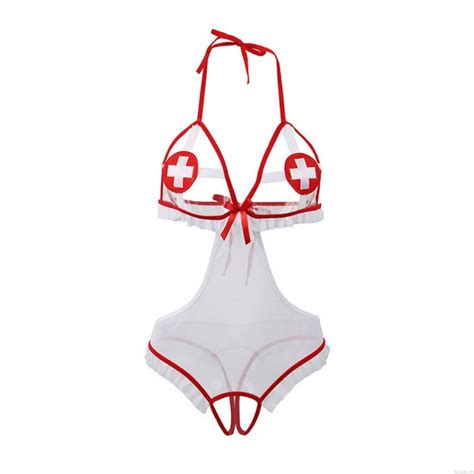 sexy peekaboo bra teddy crotchless nurse cosplay outfit bodysuit nurse costume role play women s