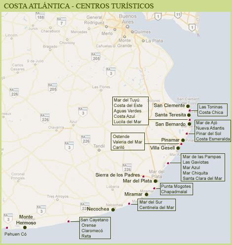 Mapa de ubicación de hoteles, restaurantes y otros servicios en mar del tuyú. Mapa de Partido de la Costa - Costa Atlántica - Hotelería ...