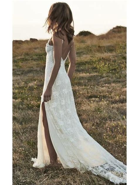 Ivory Lace Beach Wedding Dresses Backless Summer Rustic Wedding Dresses