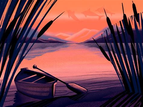 Sunset River Illustration Digital Illustration Digital Art