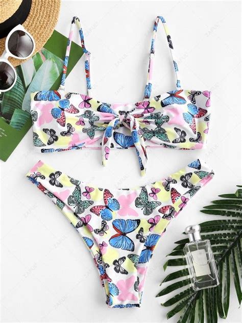 24 Off 2021 Zaful Tied Butterfly Print Bikini Swimwear In Multi Zaful
