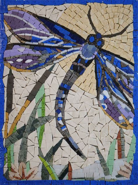 Mosaic Artwork Blue Dragonfly Birds And Butterflies Mozaico