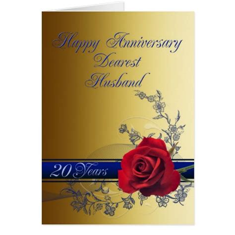 20th Anniversary Card For Husband With A Red Rose Zazzle