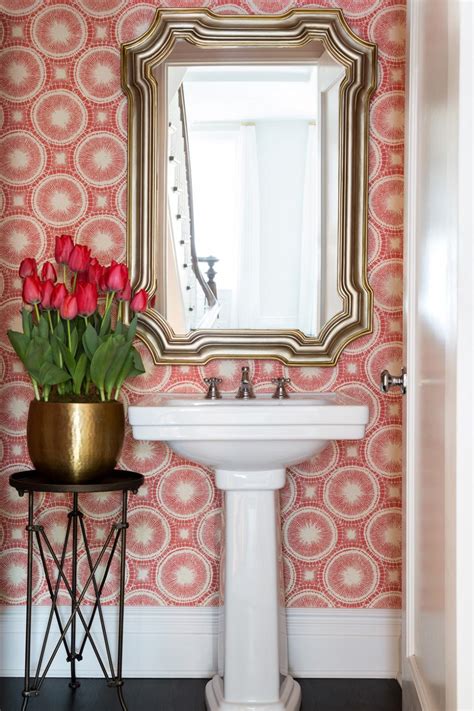 Powder Room With Graphic Pink Wallpaper Hgtv