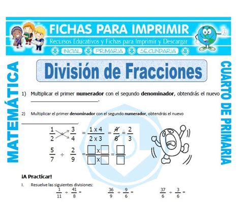 Division De Fracciones Para Cuarto De Primaria Fichas Para Imprimir