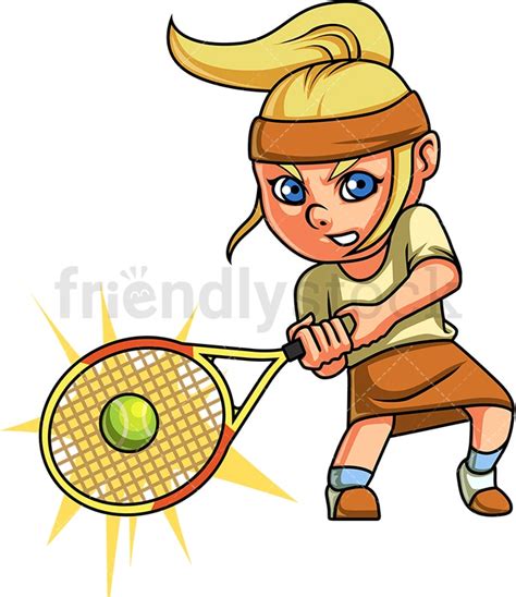 Little Girl Playing Tennis Cartoon Clipart Vector Friendlystock