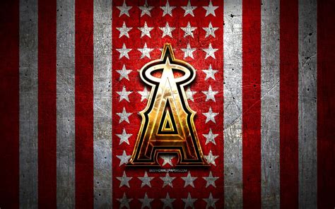 Download Wallpapers Los Angeles Angels Flag Mlb Red White Metal