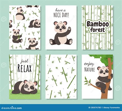 Set Of Posters With Cute Pandas Stock Vector Illustration Of Wildlife