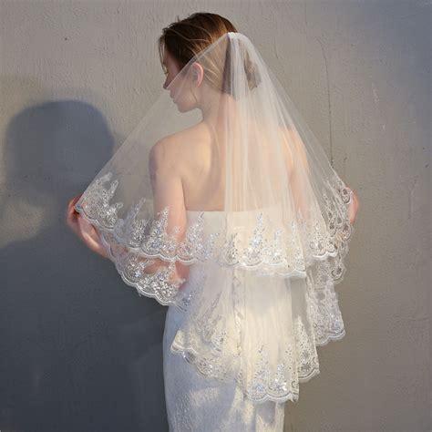 2 Tier Bridal Veil Beautiful Ivory Cathedral Short Wedding Veils Lace