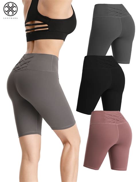 luxtrada women s hight waist short yoga pants mesh running pants capri tummy control workout
