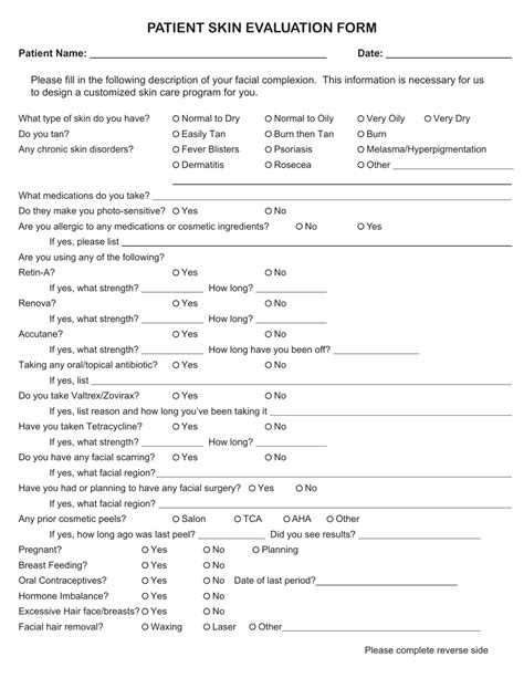 Patient Skin Evaluation Form Fill Out Sign Online And Download Pdf