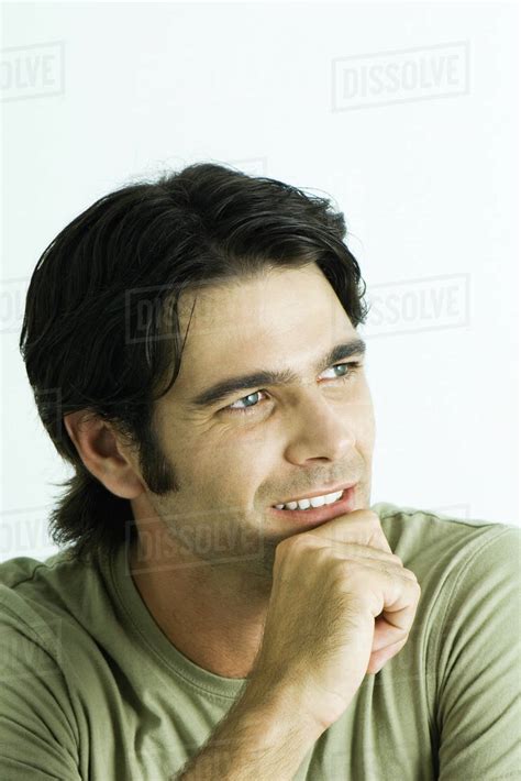 Man Hand Under Chin Smiling Portrait Stock Photo Dissolve