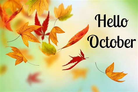 Hello October Quote With Falling Autumn Leaves Pictures, Photos, and