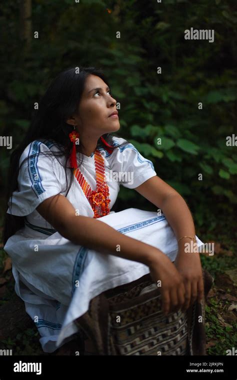 Portrait Of Contemplative And Dreamy Young Arhuaco Indigenous Woman In