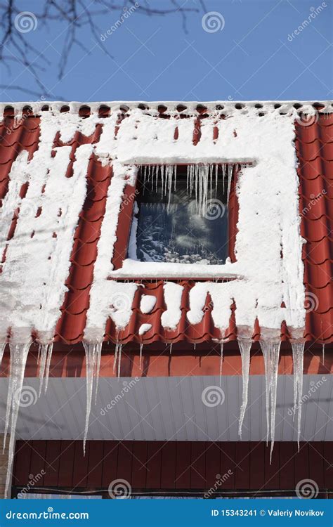 Icicles On Building Roof At Winter Day Stock Image Image Of