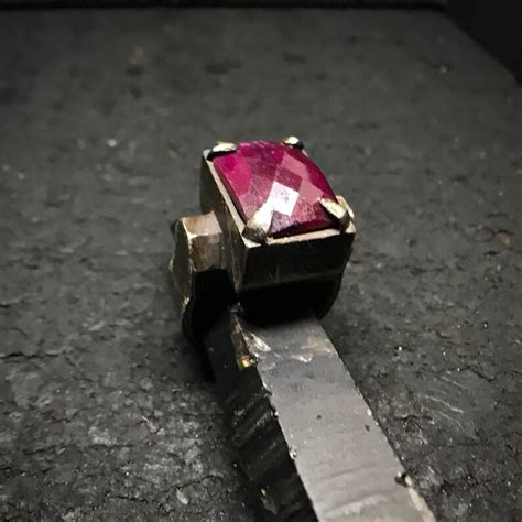 Ruby Sanguine Vampire Ring Sterling Silver Raw Texture Signet Etsy