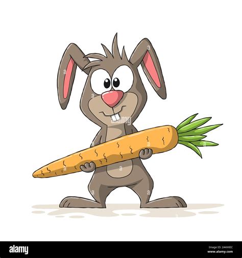 Cartoon Rabbit With Carrot Hand Drawn Vector Illustration With
