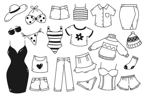Premium Vector Hand Drawn Woman Clothing Doodle Set Isolated On White