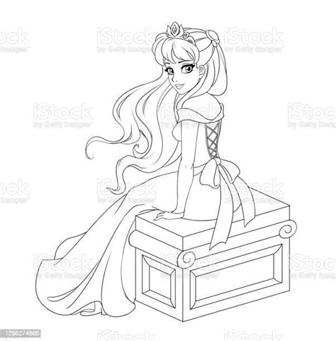 Illustration Of A Beautiful Princess Sitting On The Bench Stock