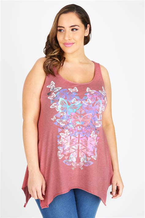 Dark Red Sleeveless Top With Butterfly Placement Print