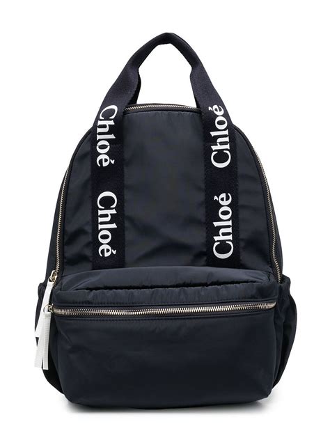 Chloé Kids Logo Strap Zip Up Backpack Blue Modes